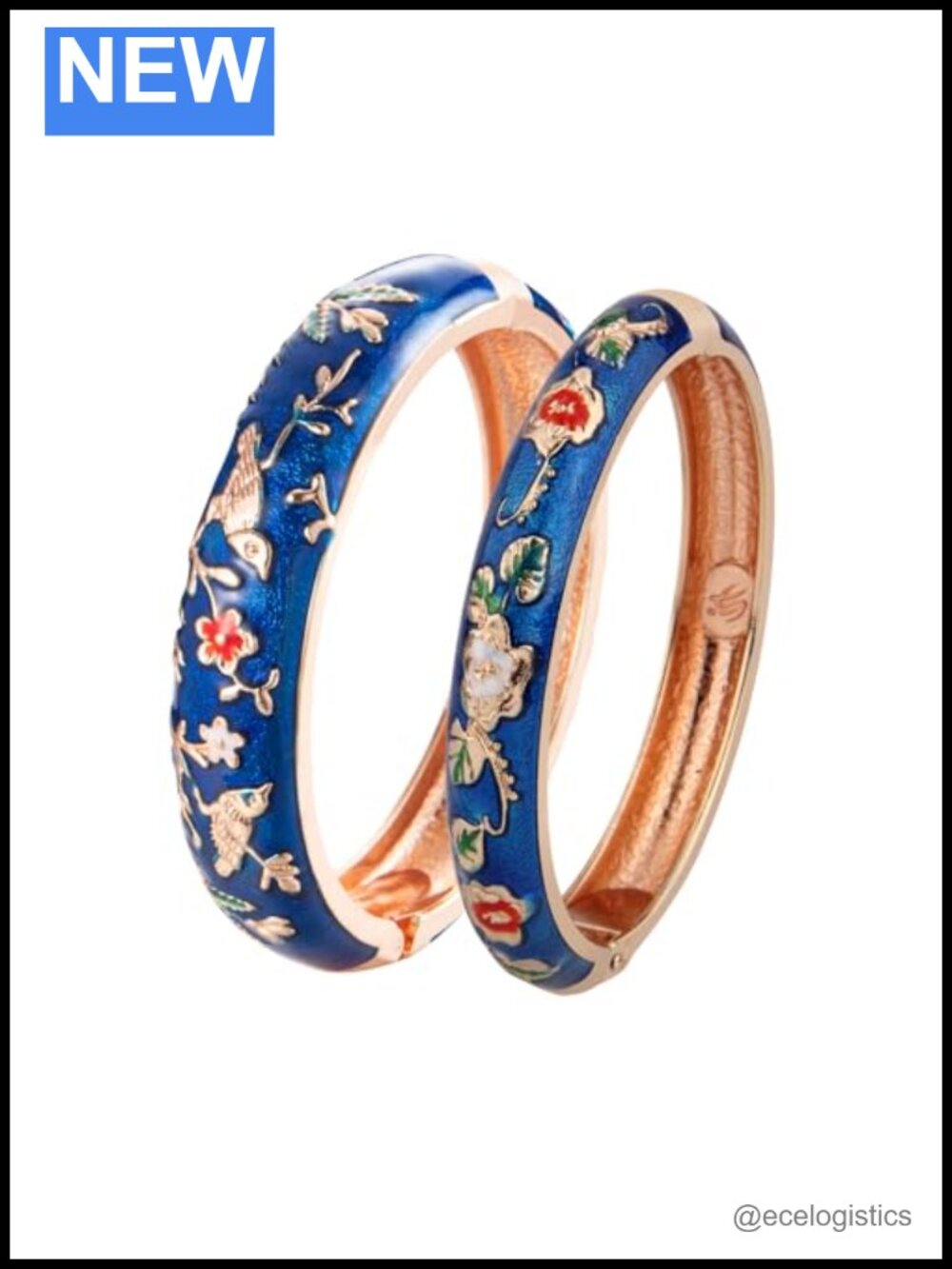 UJOY Handcraft Cloisonne Enamel Bird Bangle Bracelet Spring Hinged Women's